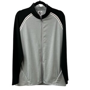 🌺 Footjoy FJ Mens Full Zip Black & Gray Windbreaker Golf Jacket size L EUC